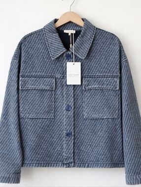 NWT Boxy Denim Jacket Navy Minimalist Chore Jacket Oversized Button Front Size L